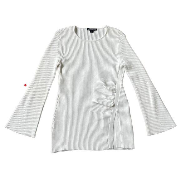 Boston Proper M Side Slit Ruched Sweater | Tunic Flare Ribbed, Off-White $200 - Picture 5 of 9
